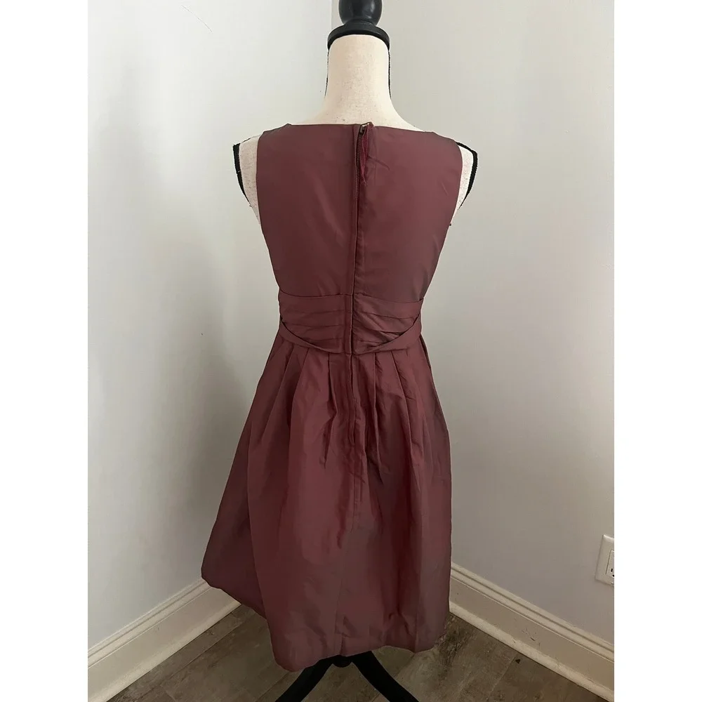 V-Neck Bow Cocktail Dress sz 0 Burgundy Wine Retro 60s Feminine Pinup Rockabilly